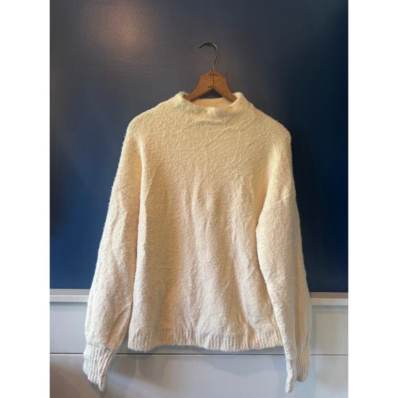 NWT Marled | Ivory Cotton-Blend Boucle Funnel Neck Sweater | Size Large - Picture 1 of 7